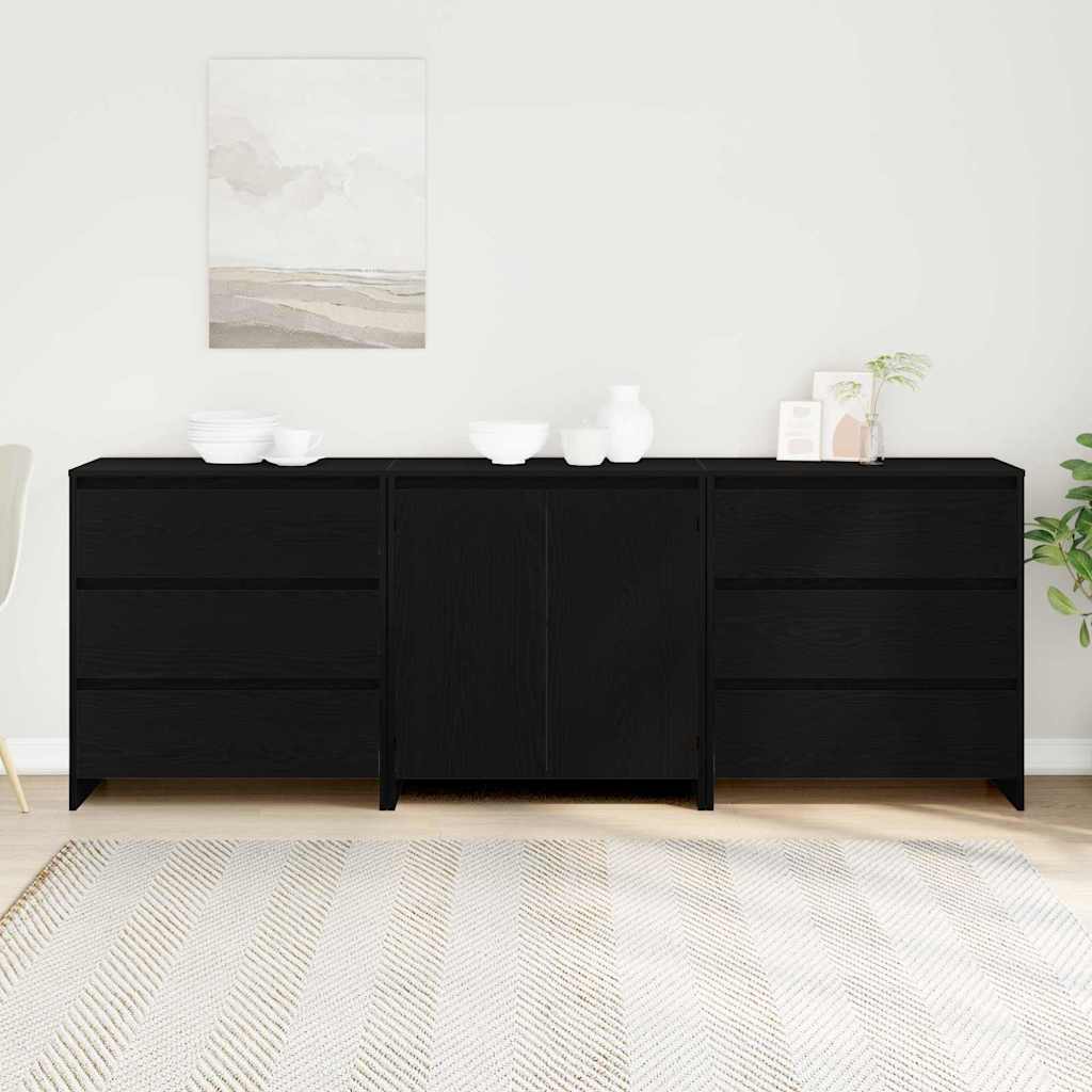 3-teilige Sideboards aus schwarzem Holzwerkstoff